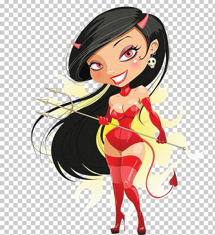 Illustration Graphics Devil Pin-up Girl PNG, Clipart, Black Hair, Brown Hair, Cartoon, Demon, Devil Free PNG Download