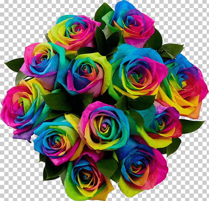 Rainbow Rose Flower Bouquet Floristry PNG, Clipart, Artificial Flower, Blue Rose, Cut Flowers, Floral Design, Flowe Free PNG Download