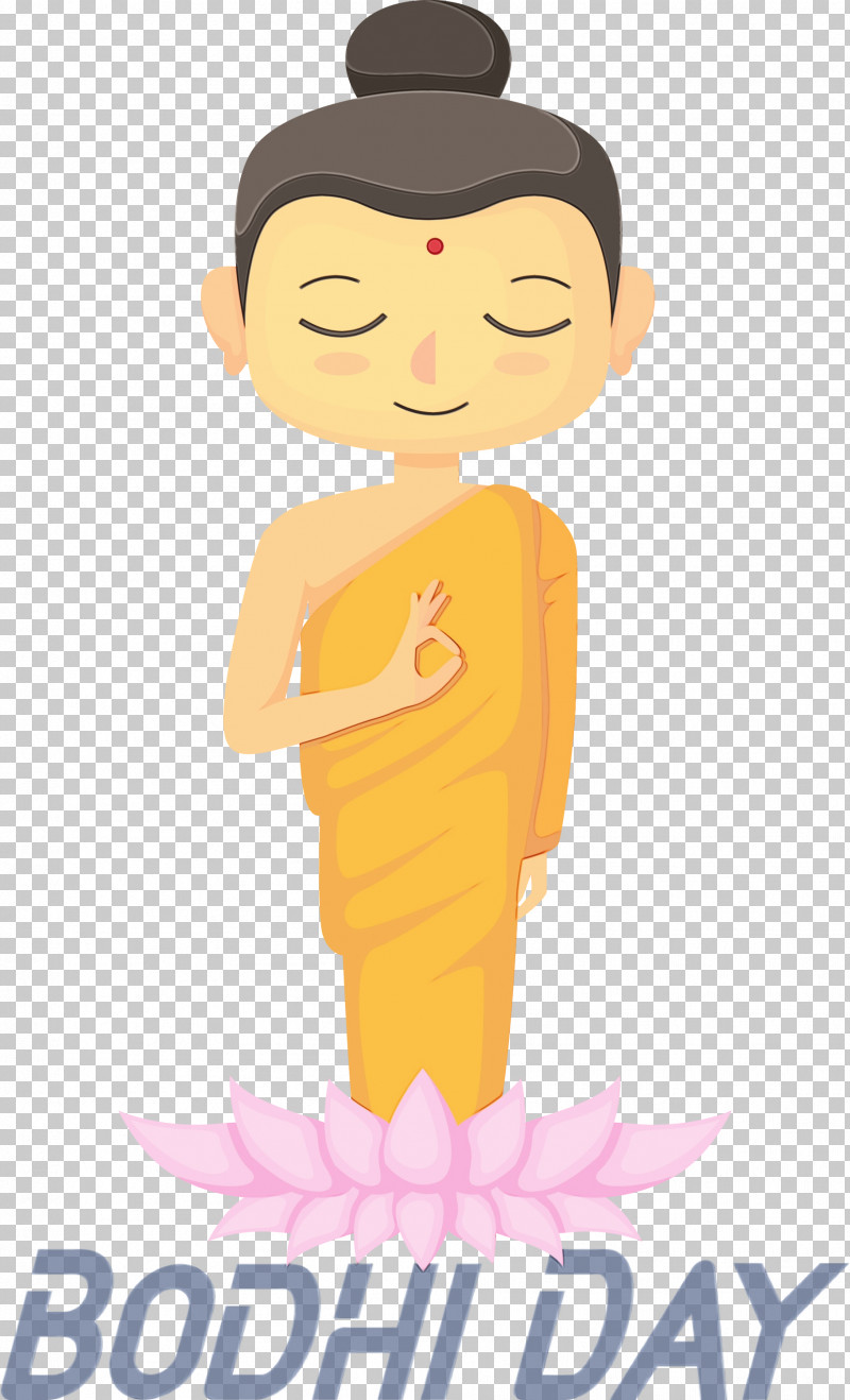 Cartoon Yellow Character Meter Male PNG, Clipart, Bodhi, Bodhi Day, Cartoon, Character, Happiness Free PNG Download