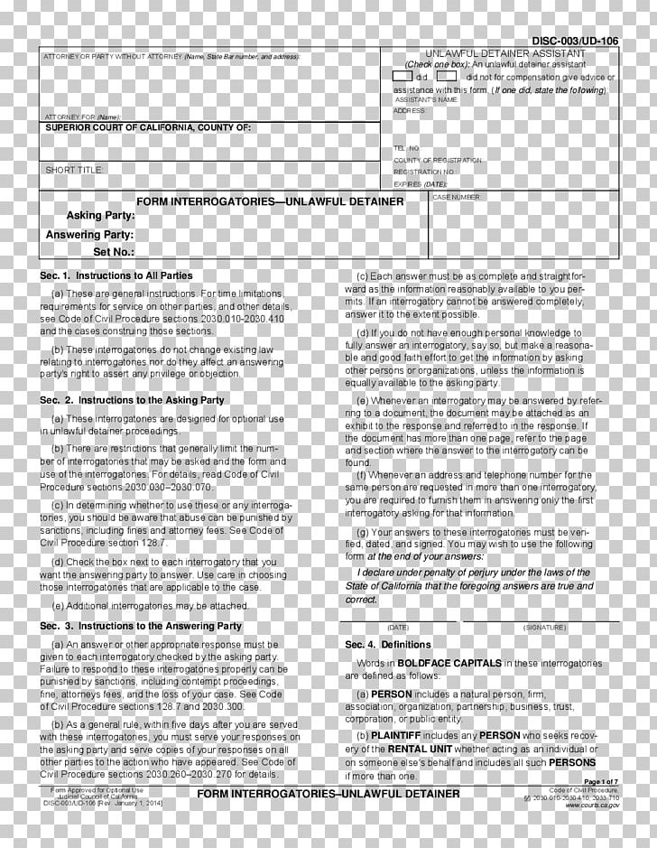 Interrogatories Discovery Form Template Document PNG, Clipart, Angle, Answer, Area, Attorneys Fee, Black And White Free PNG Download