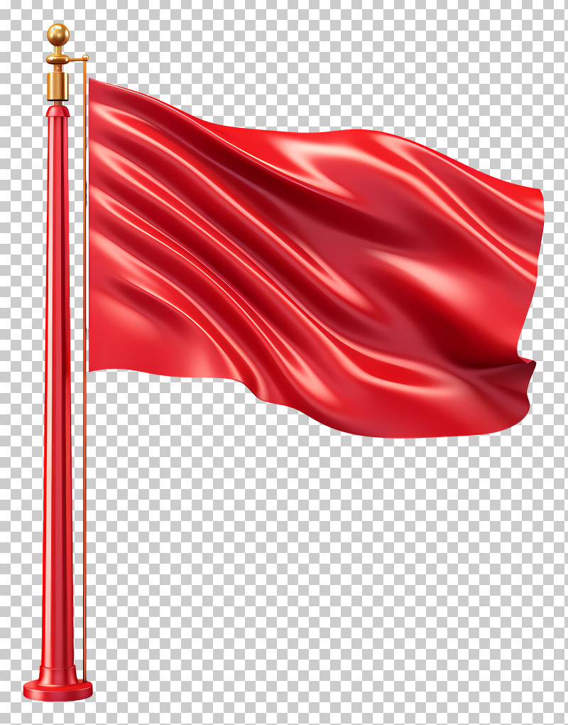 Flat Red Flag - Illustration Of Red Flag Waving On A Pole PNG