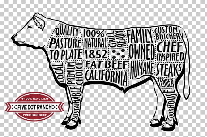 Dairy Cattle Five Dot Ranch Beef Cattle Ox PNG, Clipart, Art, Beef Cattle, Black And White, Butcher, Cattle Free PNG Download
