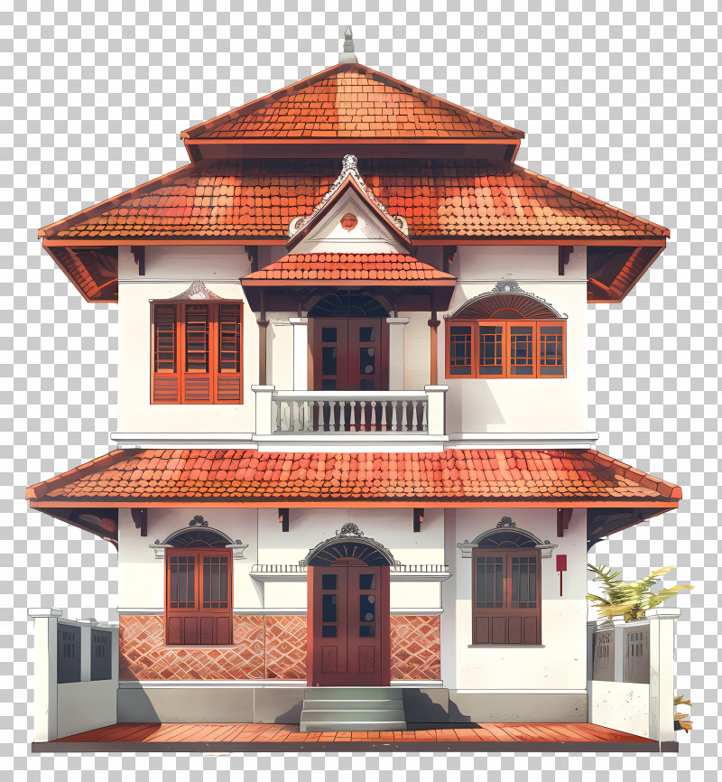Kerala House - Traditional House With Red Roof PNG