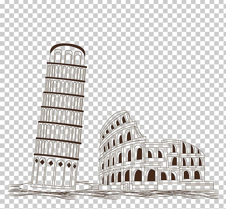 Colosseum Leaning Tower Of Pisa Illustration PNG, Clipart, Architecture, Black And White, Building, Coreldraw, Drawing Free PNG Download