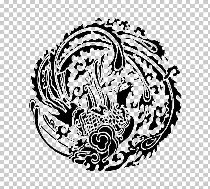 China Fenghuang Totem Chinese Dragon PNG, Clipart, Black, Black And White, Chinoiserie, Circle, Decoration Free PNG Download