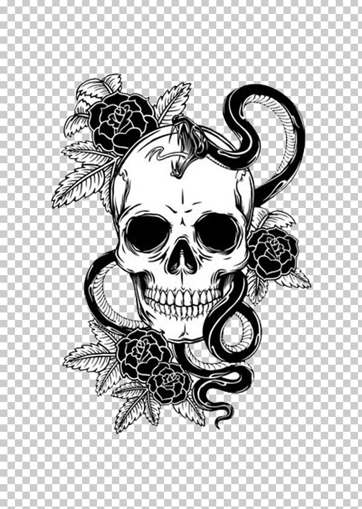 Snake Skeleton Calavera Skull Rose PNG, Clipart, Black And White, Body ...