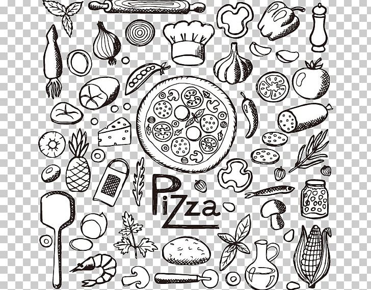 Pizza Italian Cuisine Fast Food Drawing PNG, Clipart, Area, Black, Black And White, Cartoon Pizza, Circle Free PNG Download