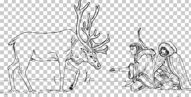 Reindeer Cattle Antler Sketch PNG, Clipart, Animal Figure, Antler, Artwork, Black And White, Cartoon Free PNG Download