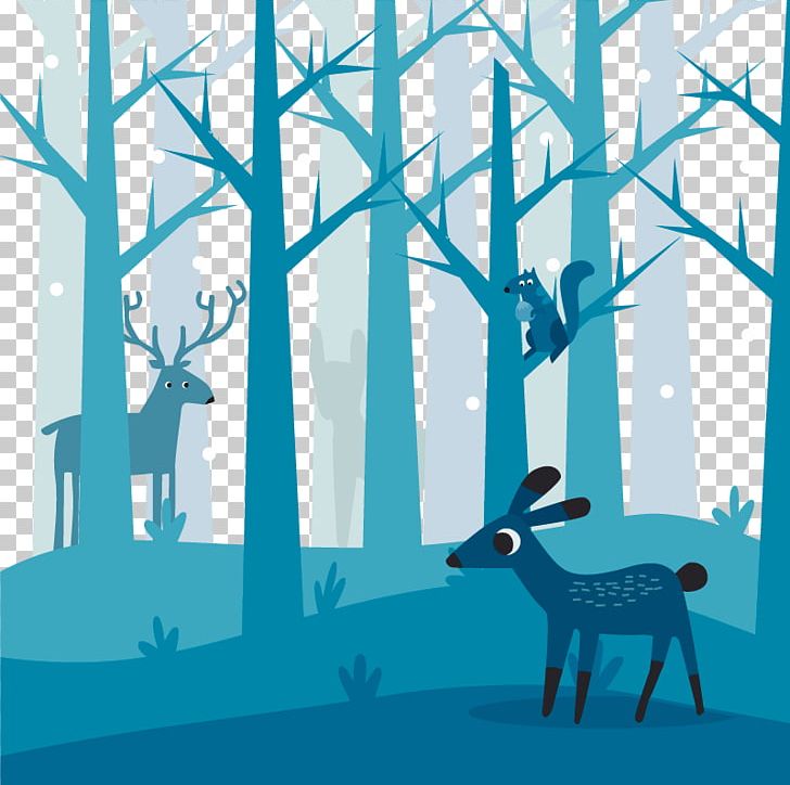 Deer Forest Illustration PNG, Clipart, Animal, Art, Blue, Branch, Cartoon Free PNG Download