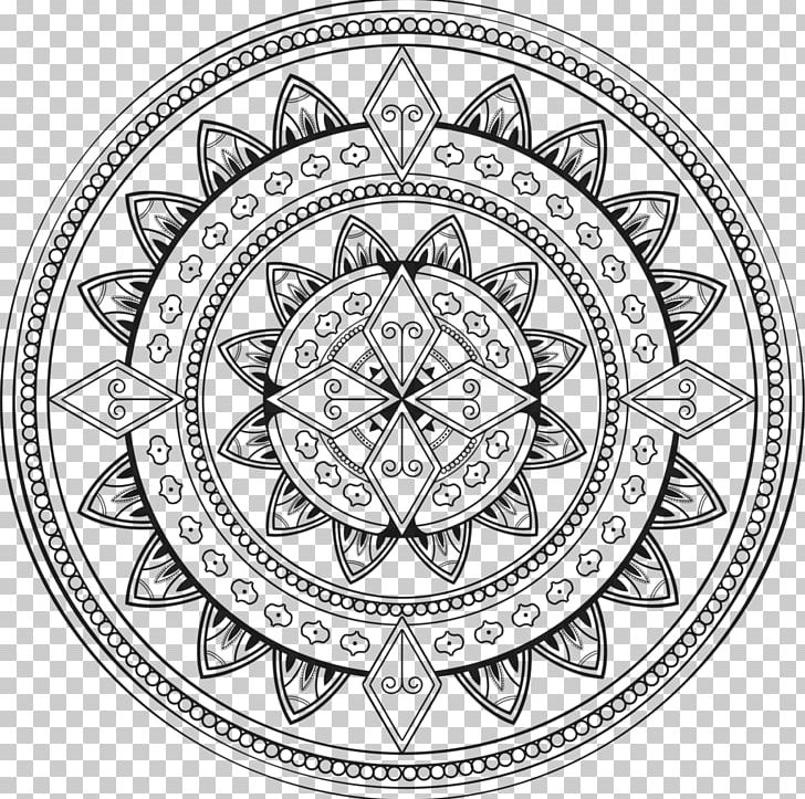 Mandala Buddhism Ornament Symbol PNG, Clipart, Area, Art, Black And White, Buddhism, Chakra Free PNG Download