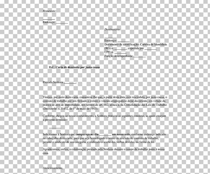 Document Dismissal Justa Causa Empregado Letter PNG, Clipart, Area, Berufsausbildung, Brand, Contract, Cover Letter Free PNG Download