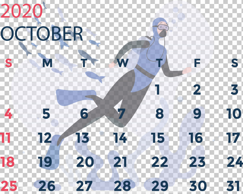 October 2020 Calendar October 2020 Printable Calendar PNG, Clipart, Flat Design, October 2020 Calendar, October 2020 Printable Calendar, Underwater Diving Free PNG Download