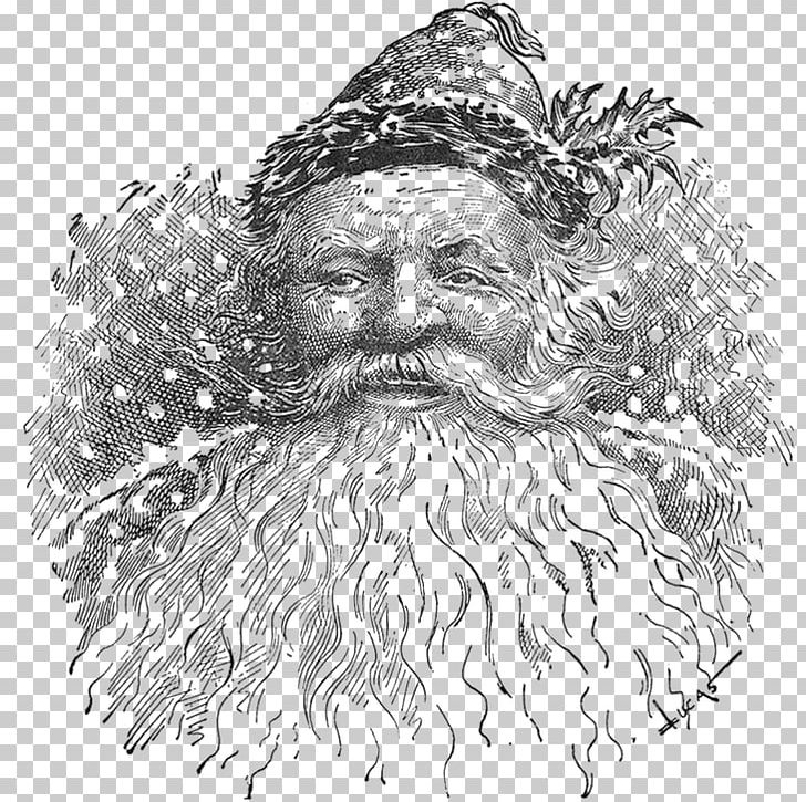 Santa Claus Black And White Christmas Sketch PNG, Clipart, Antique, Antique Car, Art, Artwork, Beard Free PNG Download