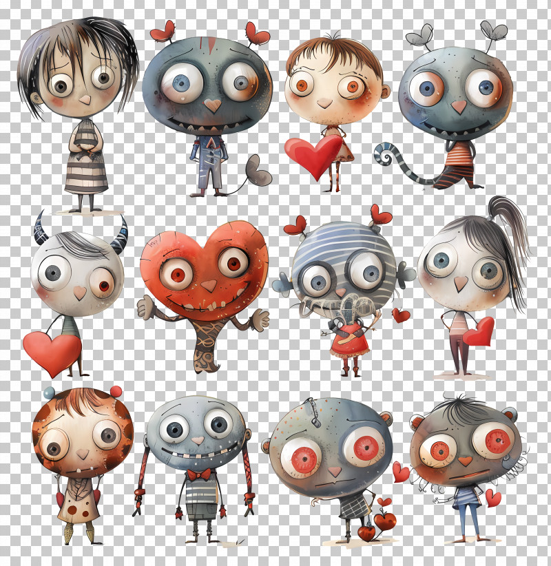 Love Design - Cute Cartoon Characters With Hearts PNG