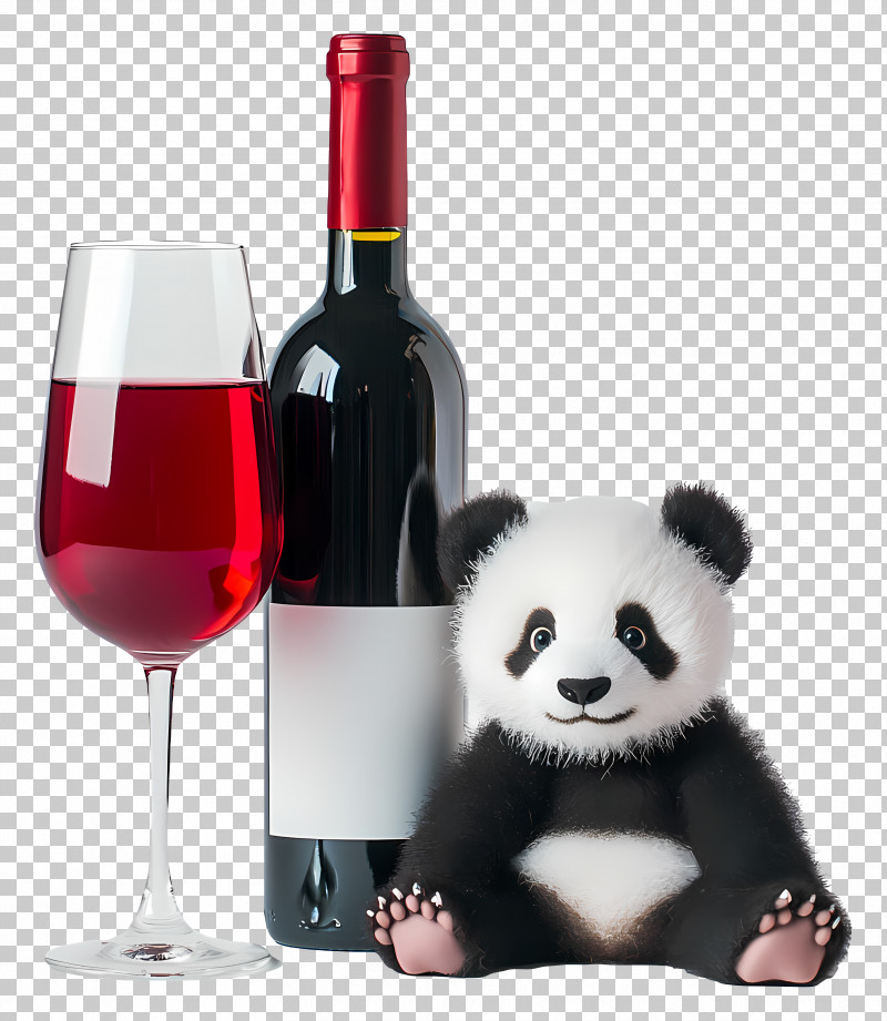 Cute Panda - Wine Bottle And Cute Panda PNG