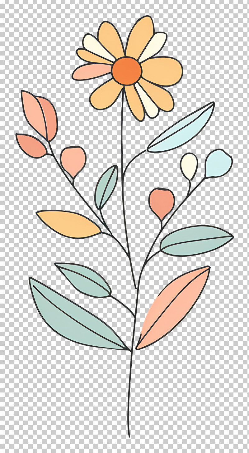 Flower Plant - Doodle Flower With Colorful Leaves And Stems PNG
