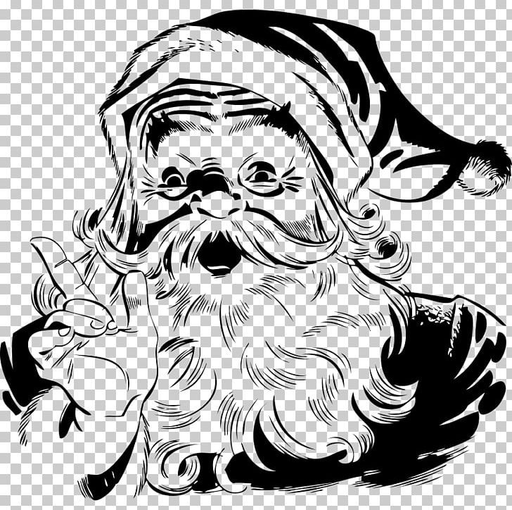 Santa Claus Black And White Christmas PNG, Clipart, Artwork, Black And White, Black Santa Claus Pictures, Christmas, Christmas Card Free PNG Download
