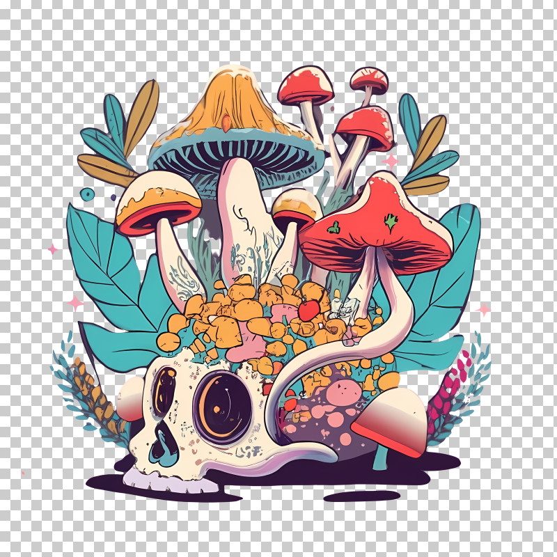 Skull Mushrooms - Mushrooms Growing On A Skull PNG