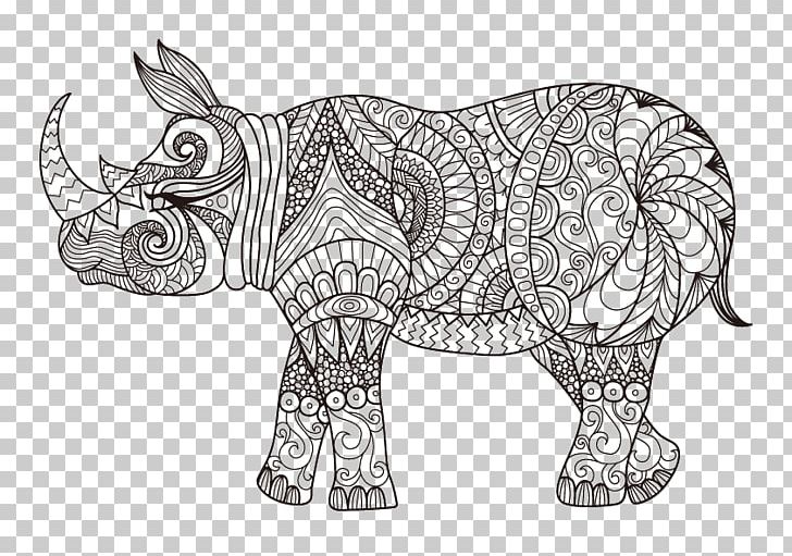 Javan Rhinoceros Coloring Book Drawing PNG, Clipart, Adult, Animals, Art, Black And White, Cartoon Free PNG Download
