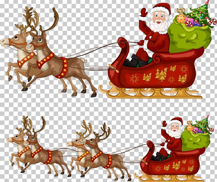 Santa Claus Reindeer Christmas Sled PNG, Clipart, Cartoon, Cartoon Reindeer, Cartoon Santa Claus, Christmas Decoration, Christmas Ornament Free PNG Download