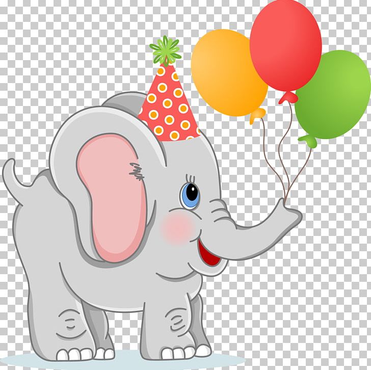 Birthday Elephant Greeting Card PNG, Clipart, Animals, Art, Baby Elephant, Balloon, Cartoon Free PNG Download