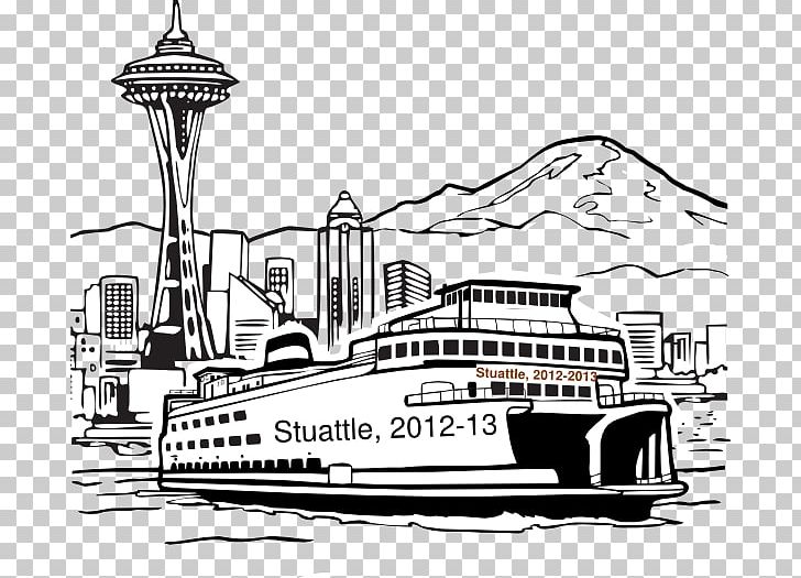 Space Needle Seattle–Bainbridge Ferry Smith Tower PNG, Clipart, Black And White, Boat, Boating, Drawing, Ferry Free PNG Download