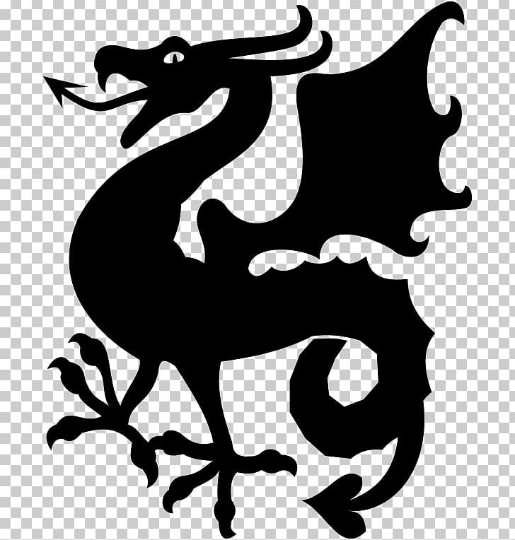 Dragon Silhouette Drawing PNG, Clipart, Artwork, Beak, Bird, Black And White, Chinese Dragon Free PNG Download