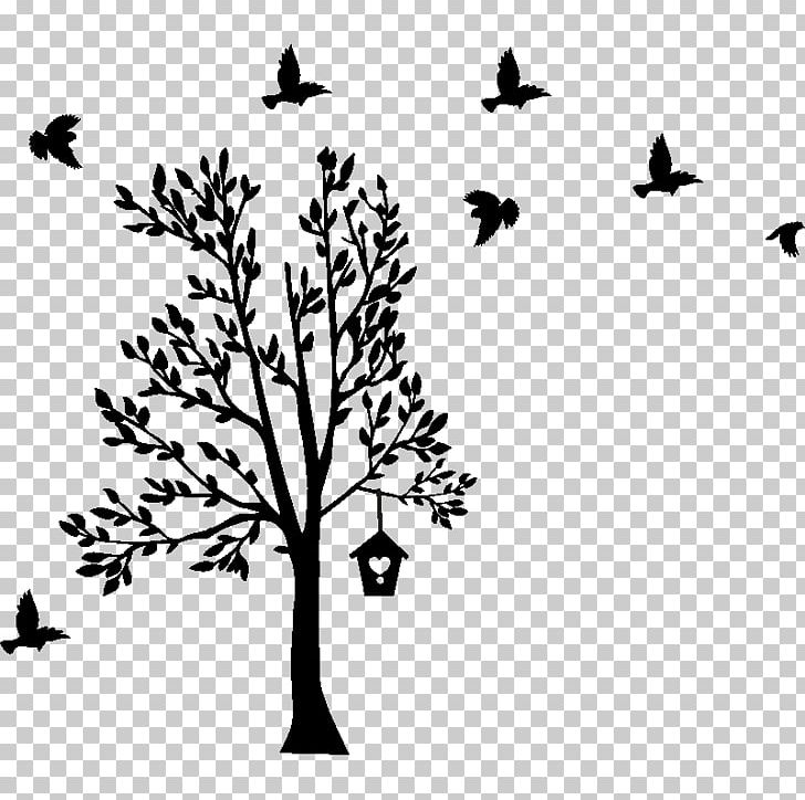 Twig Sticker Tree Wall Decal Branch PNG, Clipart, Beak, Bird, Black And White, Branch, Enchant Free PNG Download