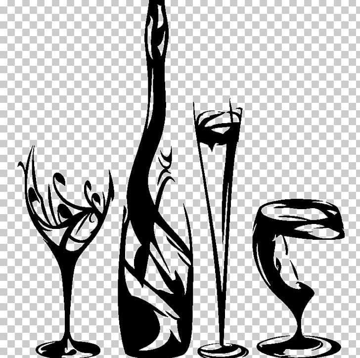 Wine Glass Champagne Bottle Sticker PNG, Clipart, Bird, Black And White, Calligraphy, Cartoon, Champagne Glass Free PNG Download