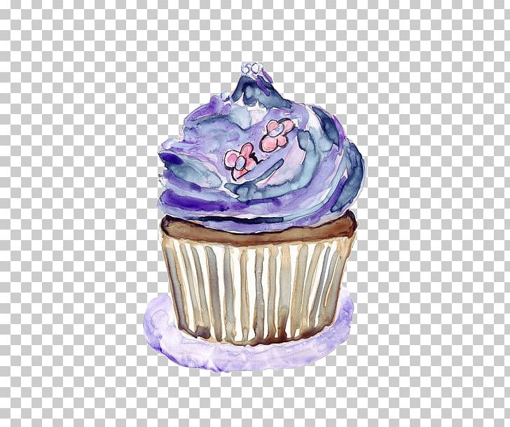 Ice Cream Cupcake Watercolor Painting Purple PNG, Clipart, Artist Trading Cards, Baking Cup, Brush, Buttercream, Cake Free PNG Download