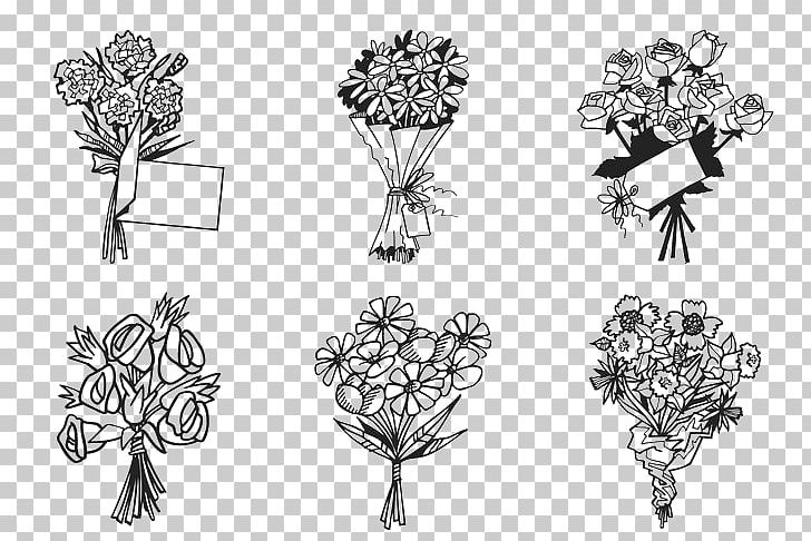 bouquet of flowers clipart black and white