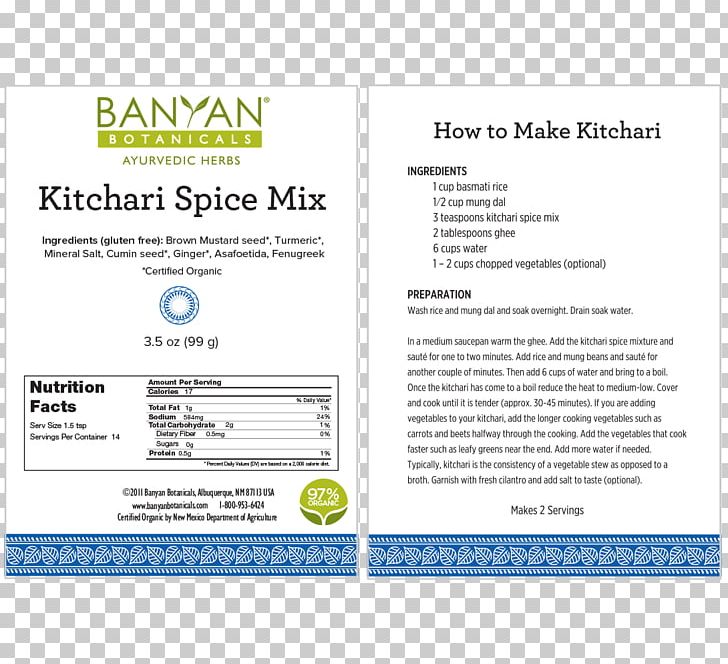 Khichdi Spice Mix Organic Food PNG, Clipart, Advertising, Area, Ayurveda, Banyan Botanicals Herbs, Brand Free PNG Download