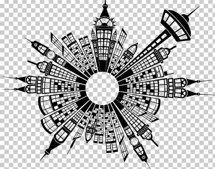 Skyline Cityscape Silhouette PNG, Clipart, Art, Artwork, Black And White, Building, Circle Free PNG Download