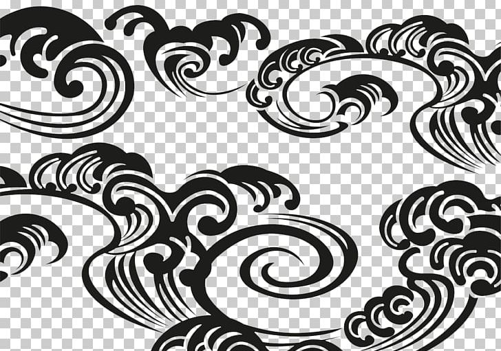 Wave Tattoo Tribe Euclidean PNG, Clipart, Black, Black And White, Blue Sky And White Clouds, Cartoon Cloud, Chinese Free PNG Download