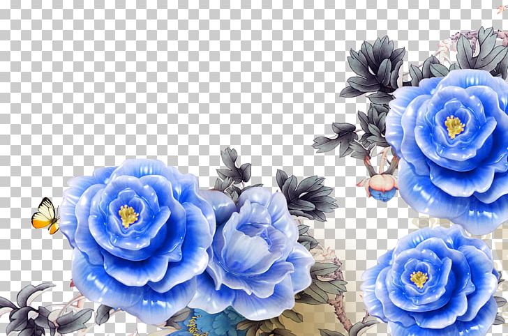 Blue Rose Peony PNG, Clipart, 3d Computer Graphics, Artificial Flower, Blue, Carving, Chinese Style Free PNG Download