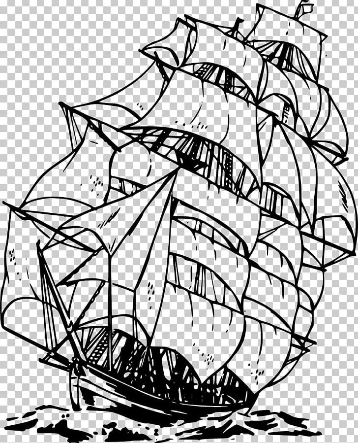 Sailing Ship Clipper PNG, Clipart, Art, Artwork, Black And White, Boat, Caravel Free PNG Download