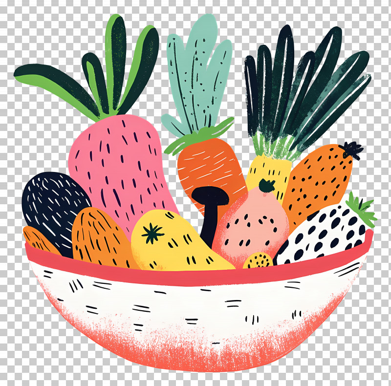 Fruits And Vegetables - Colorful Bowl Of Fresh Vegetables Illustration PNG