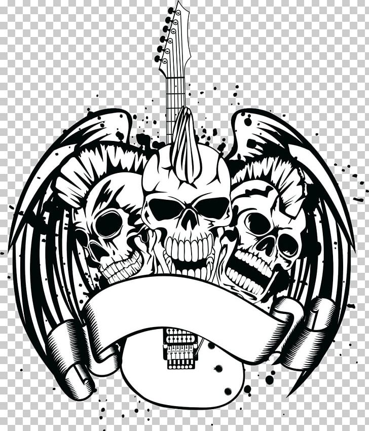 Guitar Skull Illustration PNG, Clipart, 123rf, Black And White, Black Pattern, Bone, Cartoon Free PNG Download