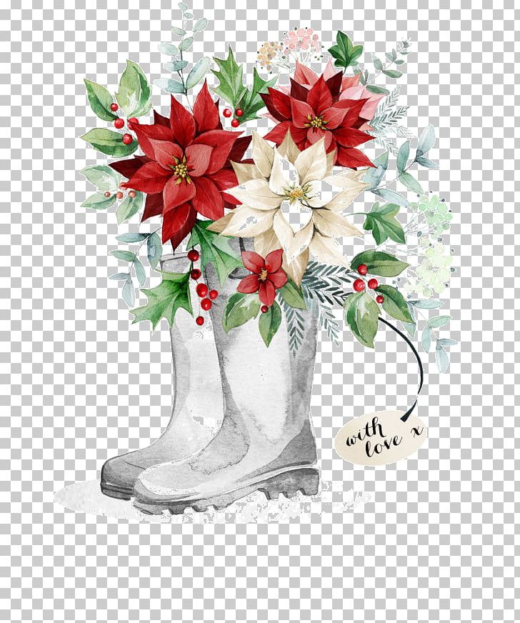 Christmas Card Floral Design Flower PNG, Clipart, Artificial Flower, Birthday, Boot, Christmas, Christmas Card Free PNG Download