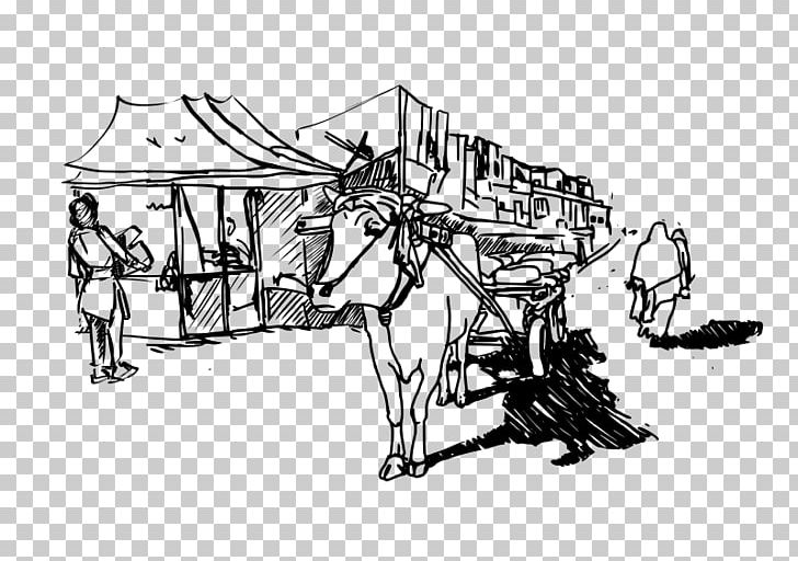 Taurine Cattle Cartoon Sketch PNG, Clipart, Angle, Art, Artwork, Black And White, Bullock Cart Free PNG Download