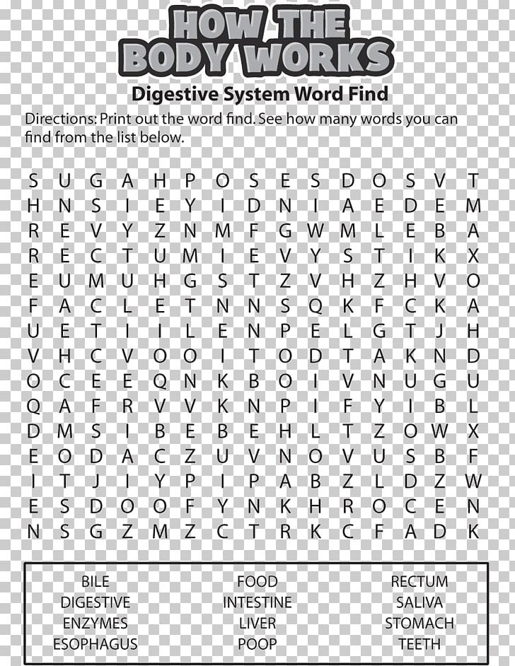 Circulatory System Word Search Human Body Heart Respiratory System PNG, Clipart, Area, Black And White, Bone, Circulatory System, Endocrine System Free PNG Download