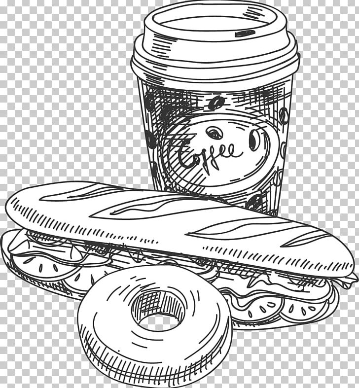 Hot Dog Coffee Doughnut Fast Food Cafe PNG, Clipart, Abstract Lines, Area, Art Vector, Artwork, Coffee Vector Free PNG Download