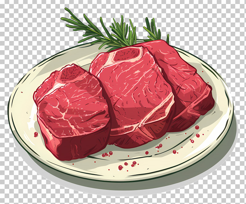 Beef Meat - Plate Of Fresh Red Meat And Rosemary PNG