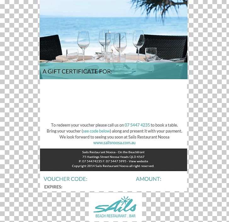 Sails Restaurant Eumundi Markets Sails Coffee Cart Voucher Gift Card PNG, Clipart, Advertising, Aqua, Beach, Brand, Brochure Free PNG Download