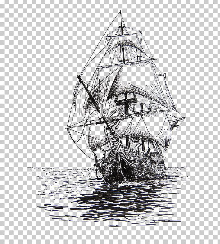 Drawing Sailing Ship Pencil Sketch PNG, Clipart, Black, Brig, Caravel, European, Monochrome Free PNG Download