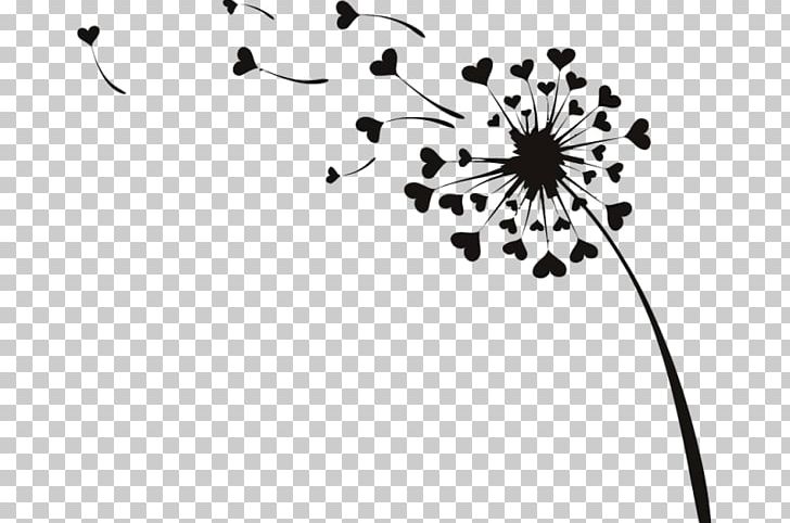 Wall Decal Common Dandelion Sticker Heart PNG, Clipart, Black, Black And White, Branch, Circle, Color Free PNG Download