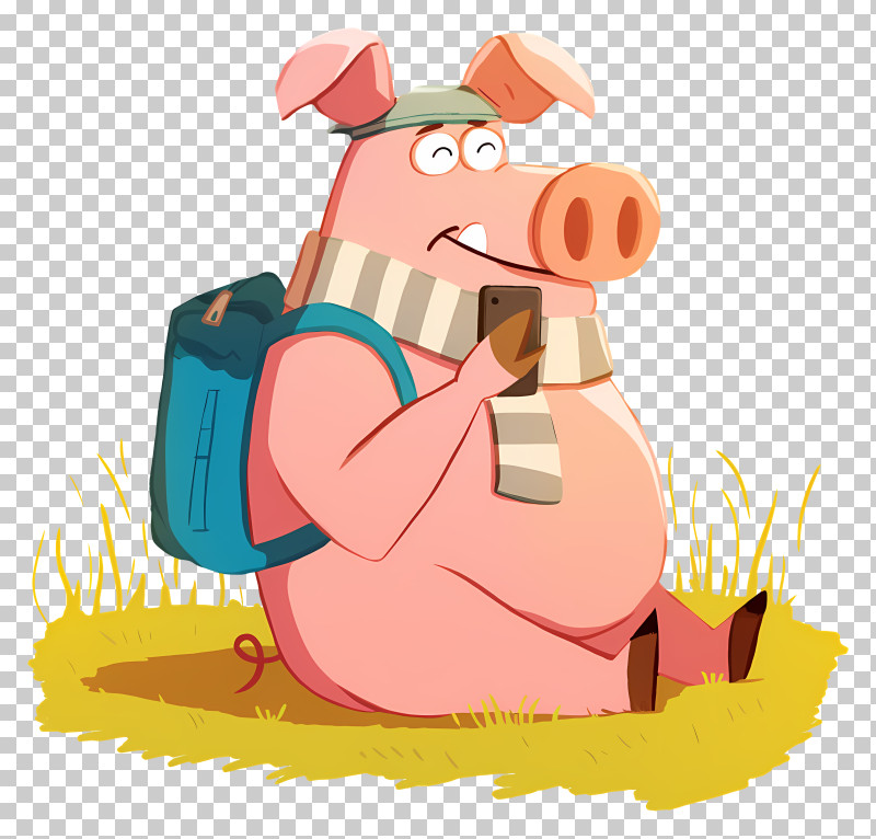 Hiking Pig - Cartoon Pig With Backpack And Scarf PNG