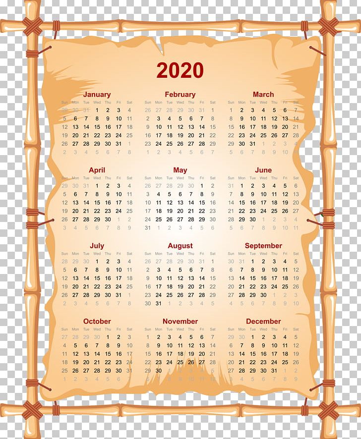 2020 Printable Calendar. PNG, Clipart, Bamboo, Calendar, Computer Icons, Decorative Arts, Drawing Free PNG Download