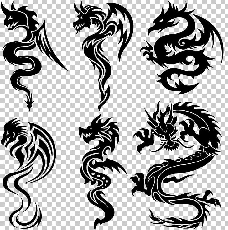 Tattoo Chinese Dragon Tribe PNG, Clipart, Art, Black And White, Creative, Dragon, Fictional Character Free PNG Download