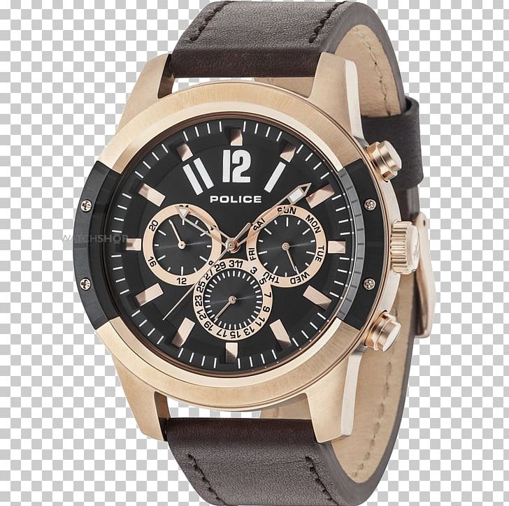 Police Watch Jewellery Chronograph Black Leather Strap PNG, Clipart, 12 A, Black Leather Strap, Brand, Brown, Chronograph Free PNG Download